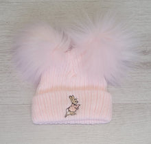 Load image into Gallery viewer, Pink double faux fur pompom peter rabbit hat