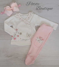 Load image into Gallery viewer, Pink butterfly 3pc set top, bottoms &amp; bow headband