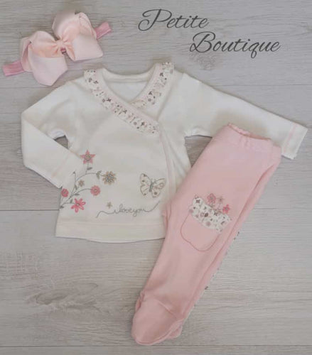 Pink butterfly 3pc set top, bottoms & bow headband