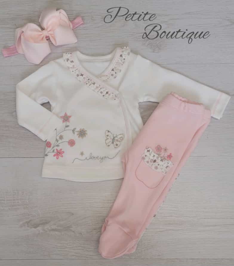 Pink butterfly 3pc set top, bottoms & bow headband