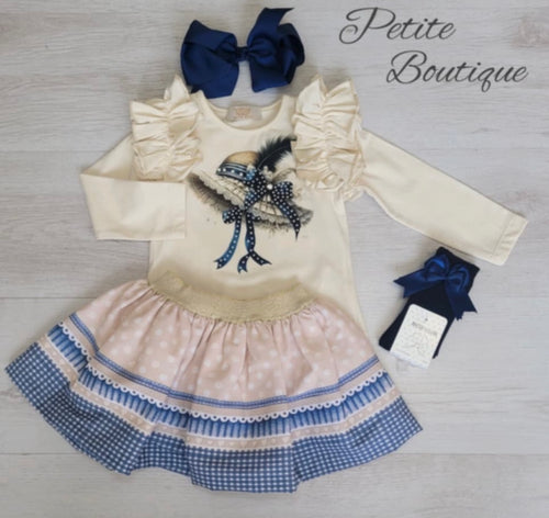 Beige hat top & skirt set