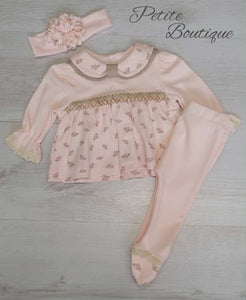 Pink/beige 3pc set top, bottoms & headband