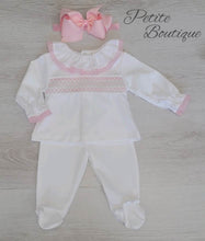 Load image into Gallery viewer, Spanish white/pink smock 2pc set