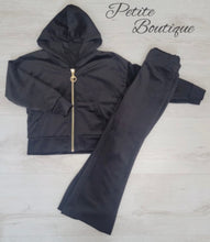 Load image into Gallery viewer, Black angel velour tracksuit top &amp; flare bottom set