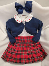 Load image into Gallery viewer, EMC heart collar vest, skirt &amp; navy Spanish bolero set