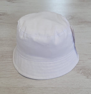 White bucket sun hat with strap