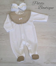 Load image into Gallery viewer, Spanish white/beige velour babygrow