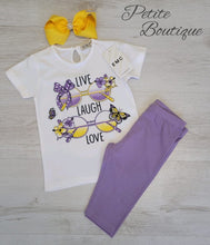 Load image into Gallery viewer, EMC lilac/lemon top &amp; short legging set