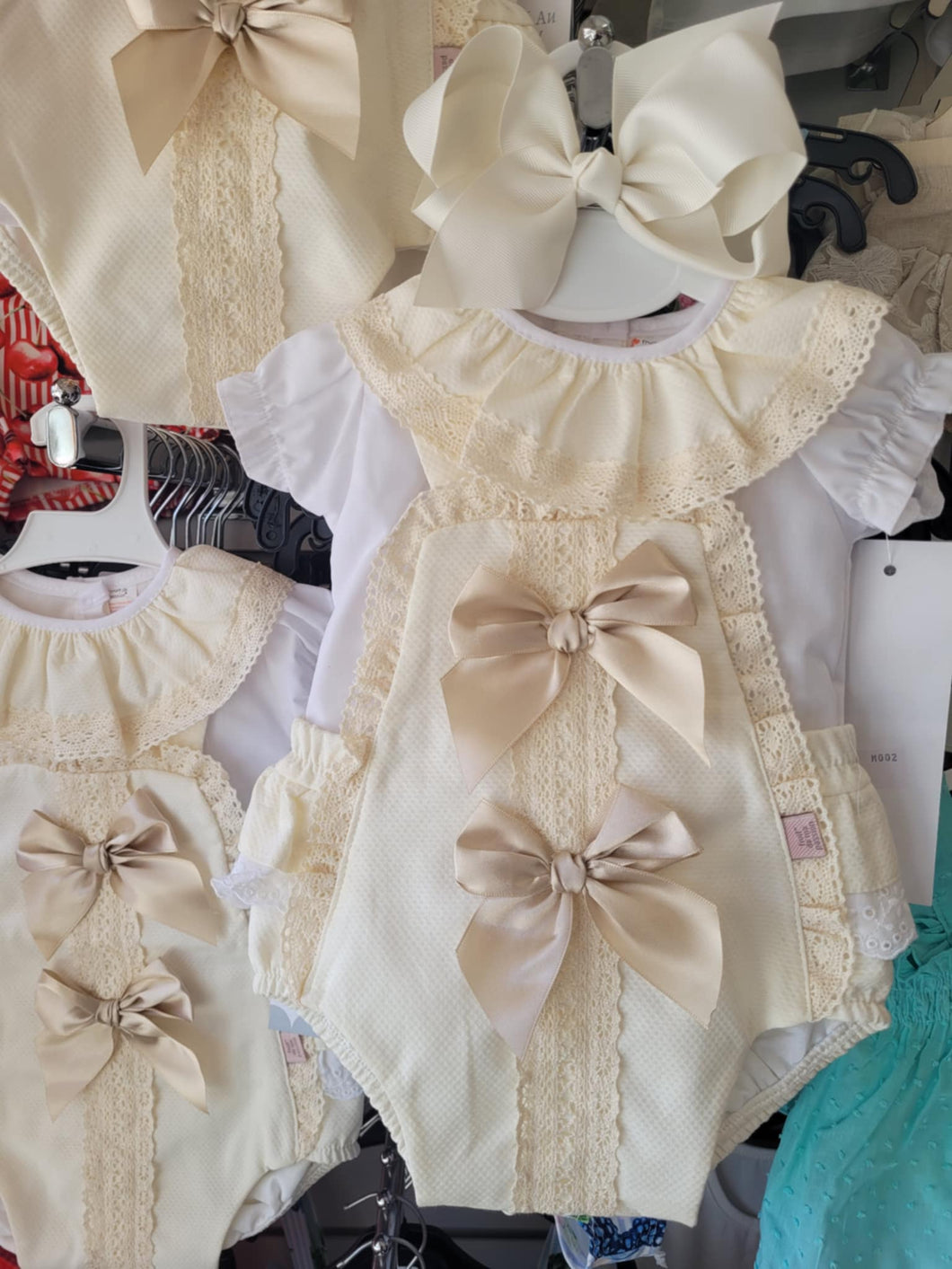 Cream double bow romper
