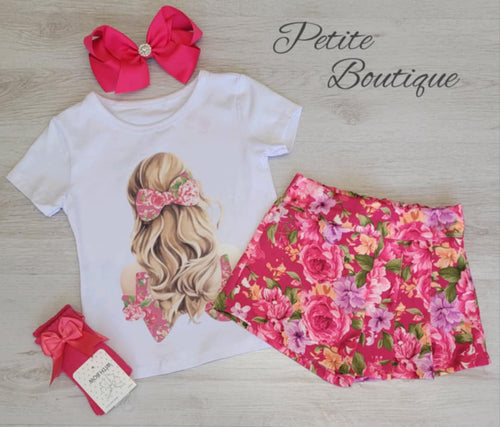 Hot pink floral skort & top set