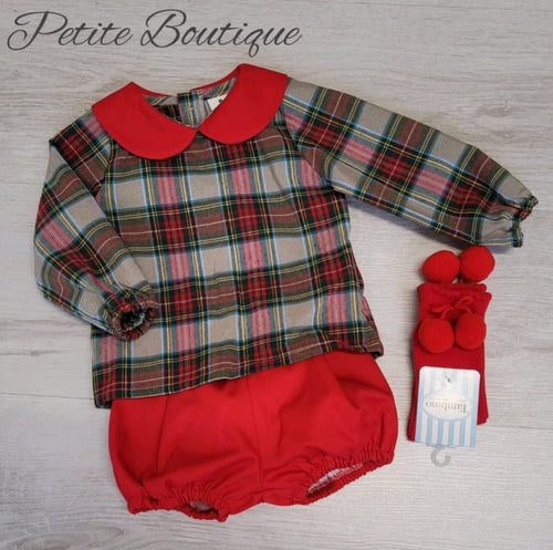 Spanish tartan shirt & red short set