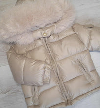 Load image into Gallery viewer, Champagne padded winter coat with faux fur trim hood
