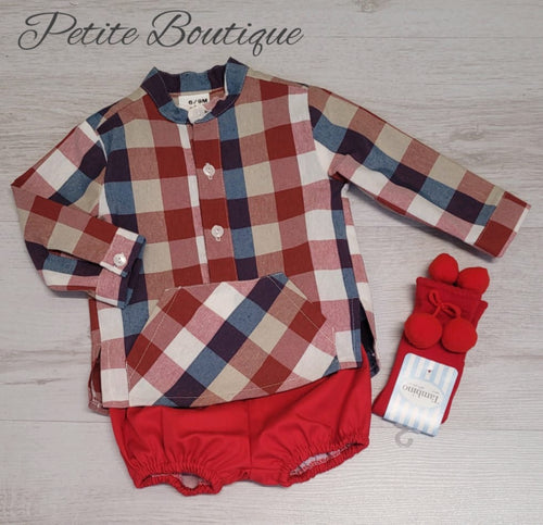 Spanish red and blue check shirt & short set