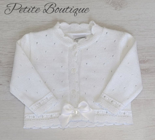 White open work bow cardigan