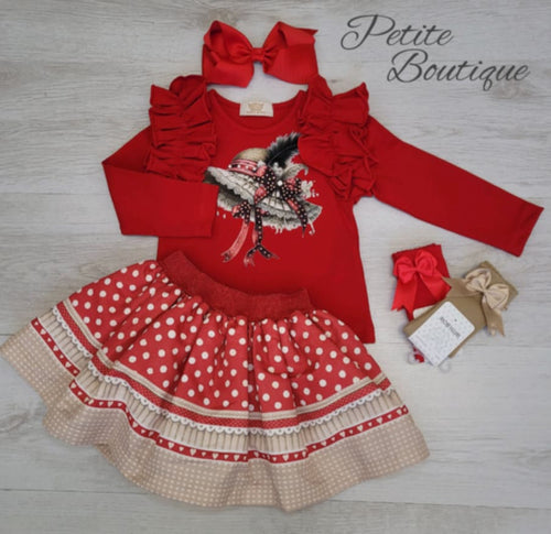 Red hat top & skirt set