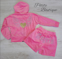 Load image into Gallery viewer, Hot pink velour zip hoodie &amp; short set