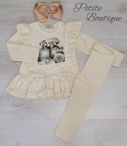 Cream jewellery box top & legging set