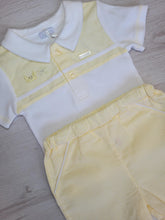 Load image into Gallery viewer, Lemon/white polo top &amp; pinstripe short set
