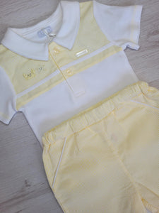 Lemon/white polo top & pinstripe short set
