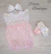 Load image into Gallery viewer, Pink/white smocked romper