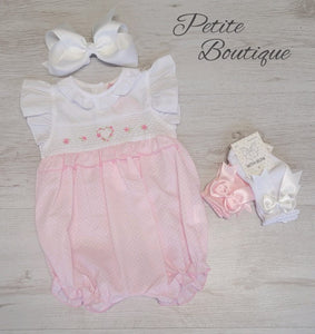 Pink/white smocked romper