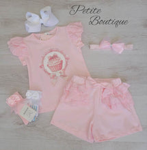 Load image into Gallery viewer, Pink cupcake top, short &amp; headband set
