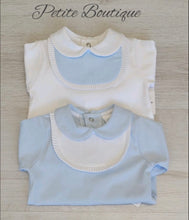 Load image into Gallery viewer, Spanish white/blue cotton babygrow