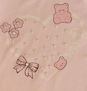 Pink teddy print top & skirt set
