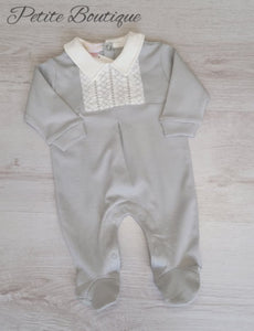 Grey/white embroidered babygrow