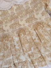 Load image into Gallery viewer, Beige/white traditional print smock shorter dress, pants &amp; headband set