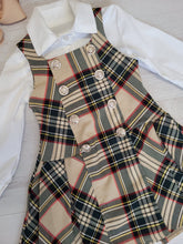 Load image into Gallery viewer, Tan check pinafore &amp; shirt set