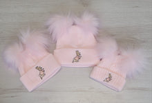 Load image into Gallery viewer, Pink double faux fur pompom peter rabbit hat