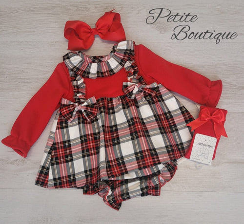 Spanish red tartan dress & matching pants set