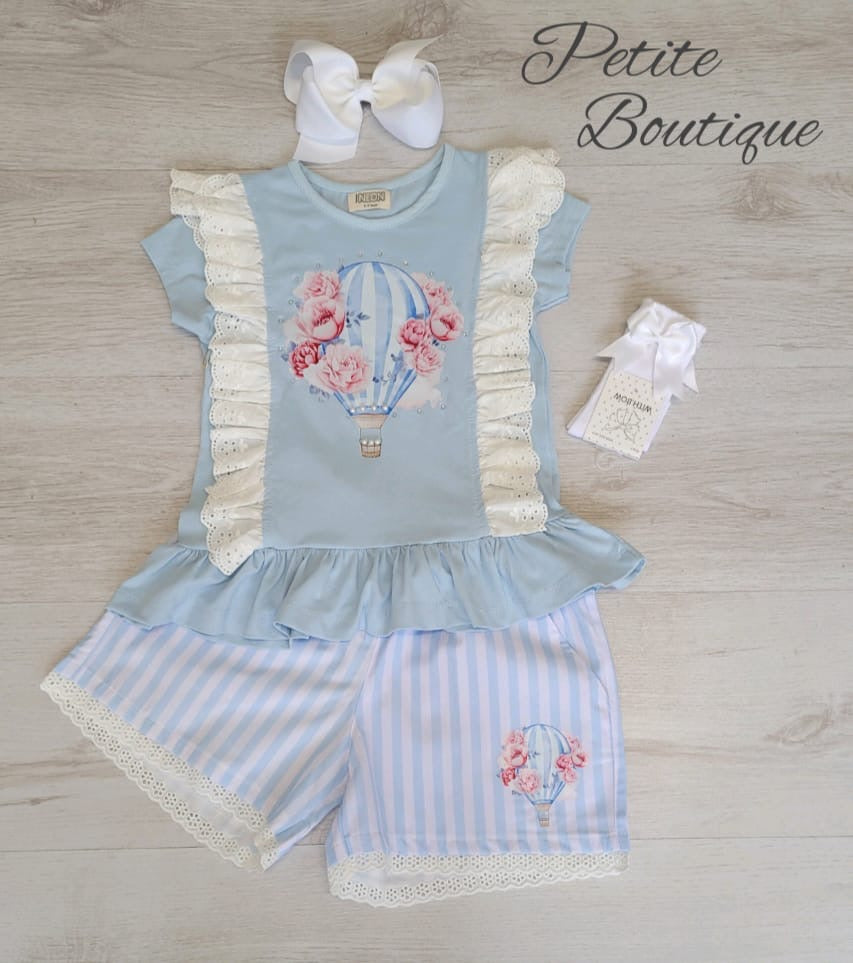 Blue hot air balloon top & short set