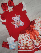 Load image into Gallery viewer, Red teddy bear top &amp; skirt set