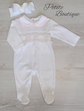Load image into Gallery viewer, Spanish pale pink &amp; beige smock babygrow