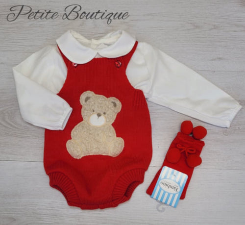 Boys Red teddy bear knit romper & shirt set