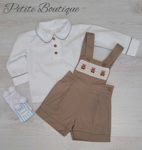 Teddy bear smock shirt & dungaree set