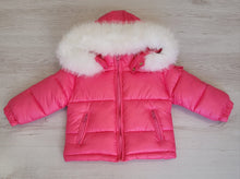 Load image into Gallery viewer, Fuchsia pink puffer coat with faux fur trim