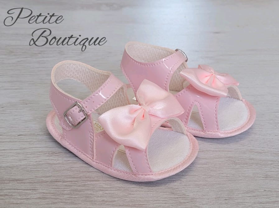 Pink patent soft sole bow sandals