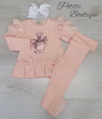 Peach perfume bottle top & legging set