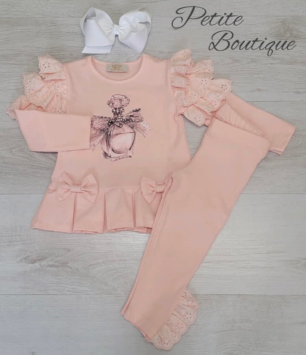 Peach perfume bottle top & legging set