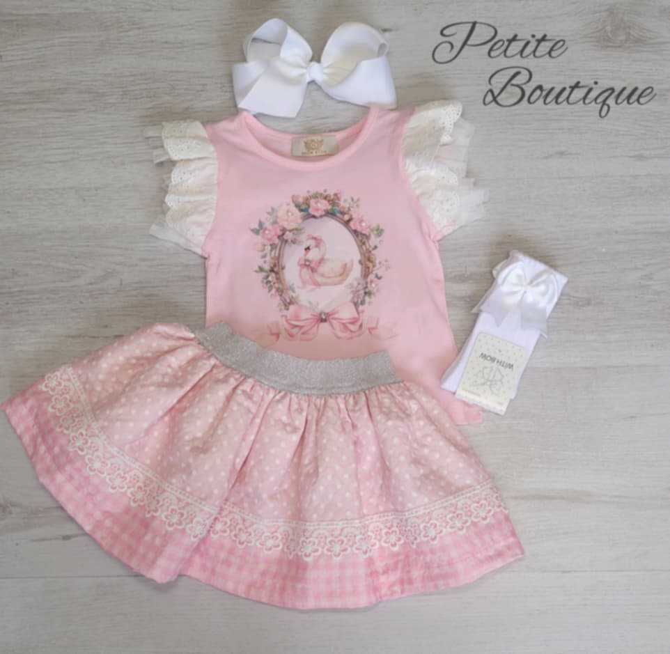 Pink swan top & skirt set