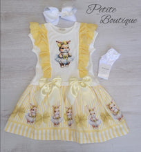 Load image into Gallery viewer, Lemon double bow bunny dress