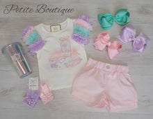 Load image into Gallery viewer, Caramelo tutu sleeve top &amp; short set includes drinks cup