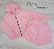 Load image into Gallery viewer, Baby pink velour zip hoodie &amp; short set