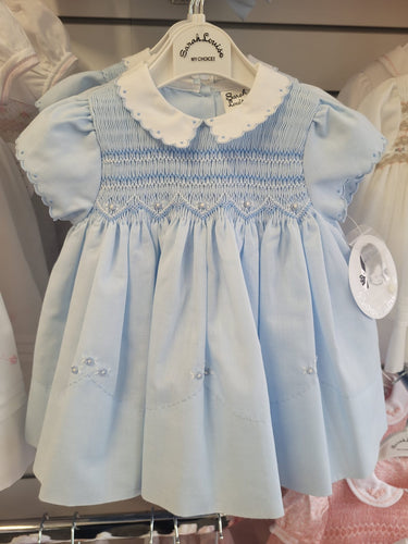 Sarah Louise blue/white smock short sleeve dress