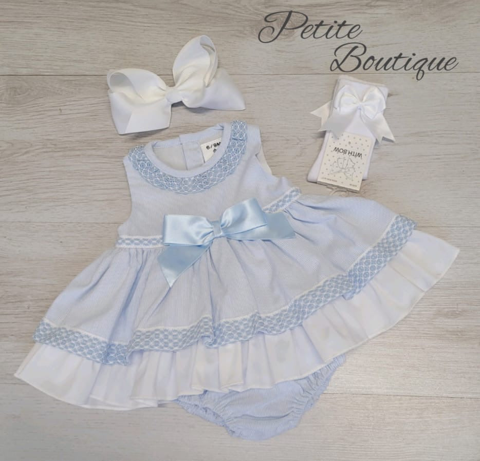 Spanish white/blue dress & pants set