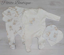 Load image into Gallery viewer, 2pack ivory/blue bunny babygrows &amp; hat sets