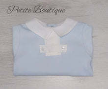 Load image into Gallery viewer, Spanish white/blue cotton babygrow